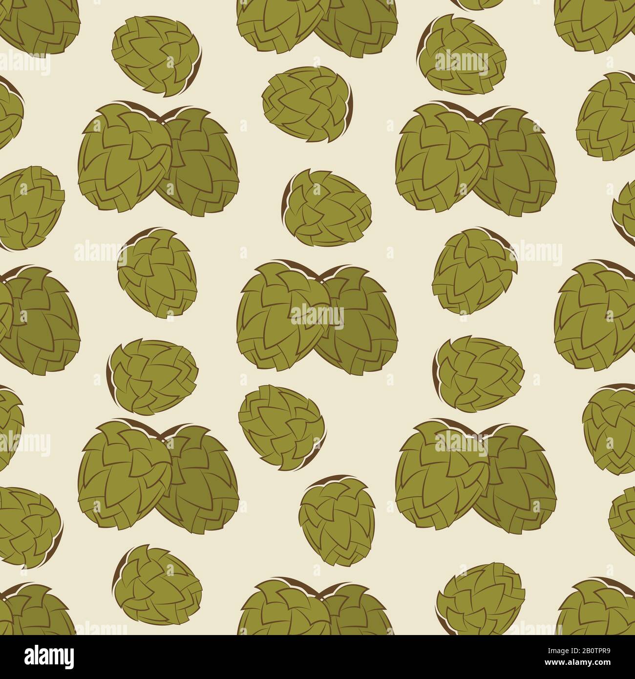 Green hop seamless pattern design - vintage texture with hand drawn hops. Vintage floral wallpaper, vector illustration Stock Vector