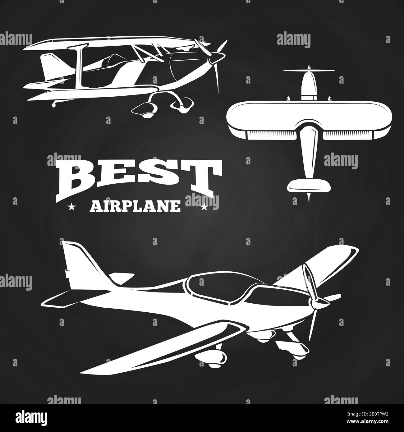 White airplanes collection on chalkboard design. Collection of air plane badge. Vector illustration Stock Vector