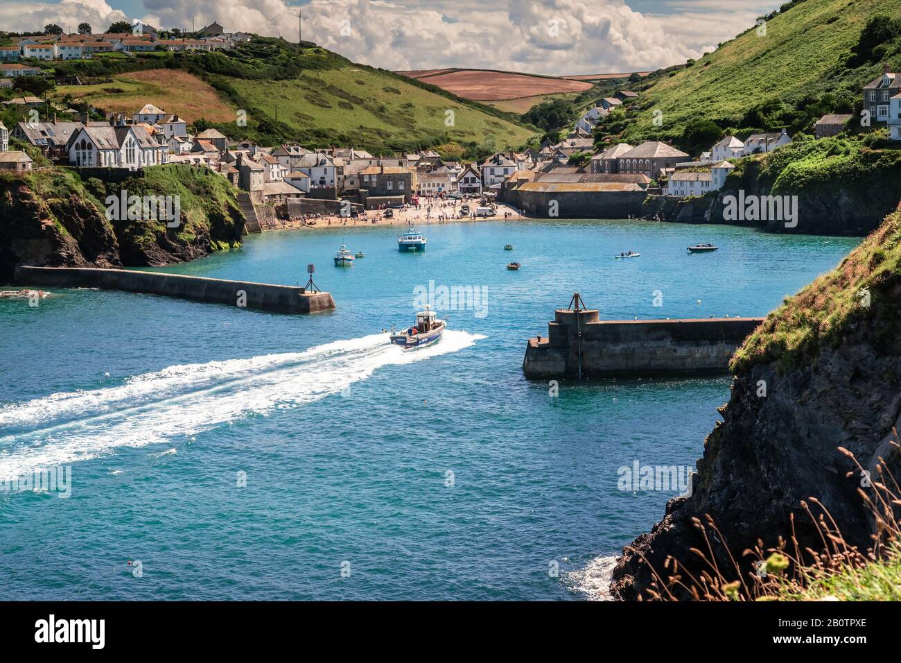 From the famous TV Series Doc Martin. The picturesque village of Port Isaac in Cornwall England. Stock Photo