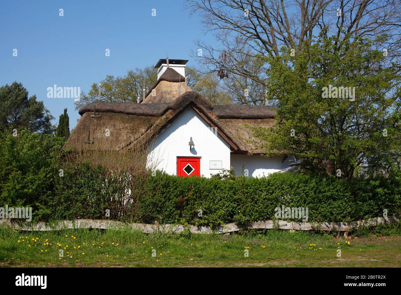 Modern thatched residential building, single family house, Fischerhude, Lower Saxony, Germany, Europe Stock Photo