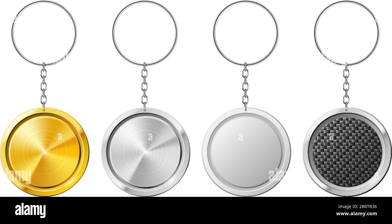 Realistic 3D key ring template. Plastic keychain with metal ring for