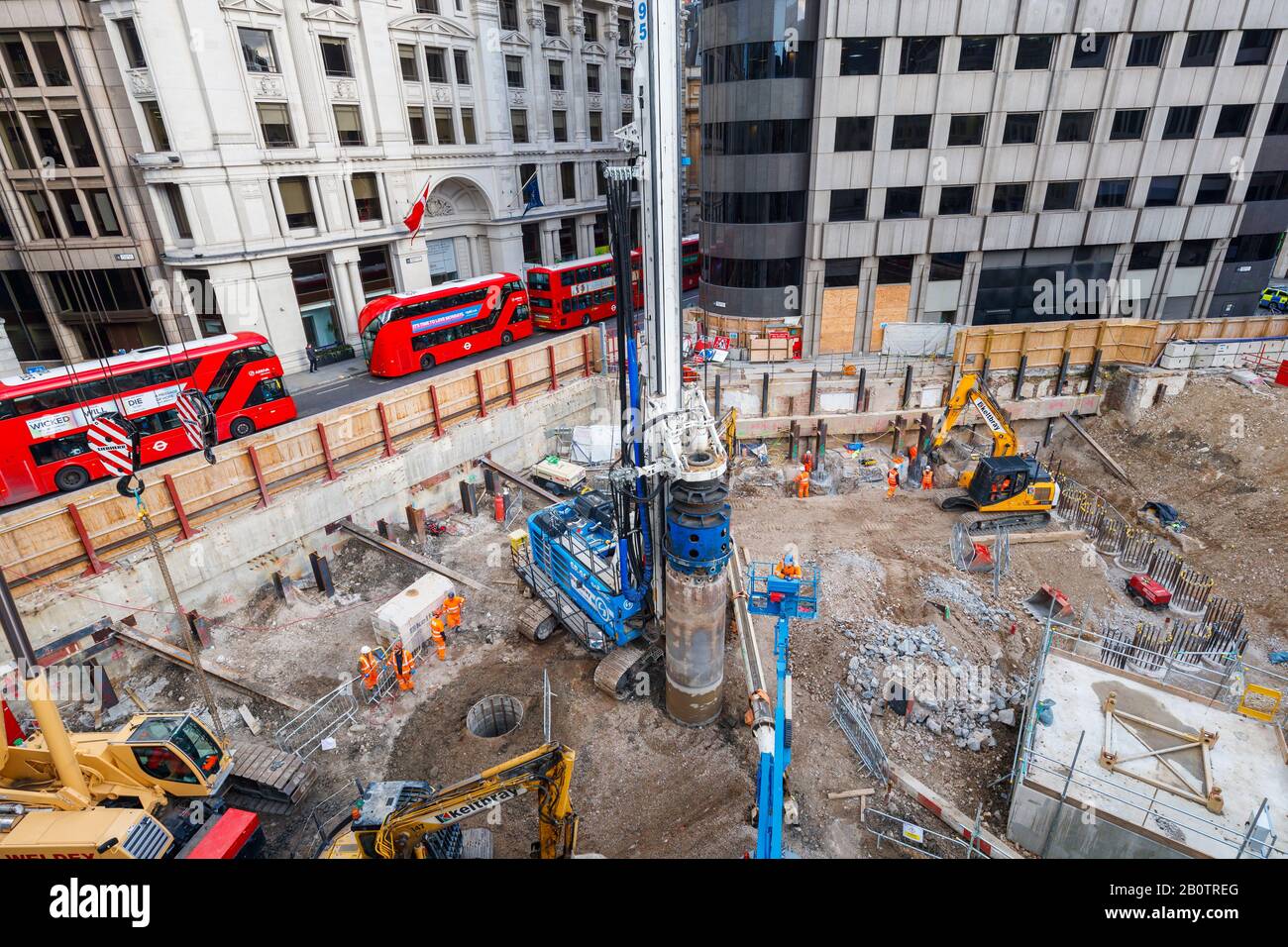 The Whole Block Site, construction site of the new entrance location from Cannon Street to Bank Station, BSCU (Bank Station Capacity Upgrade), London Stock Photo