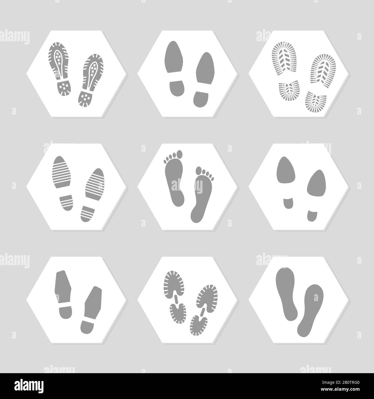 Grey footprints icons - female, male and sport shoe. Vector illustration Stock Vector
