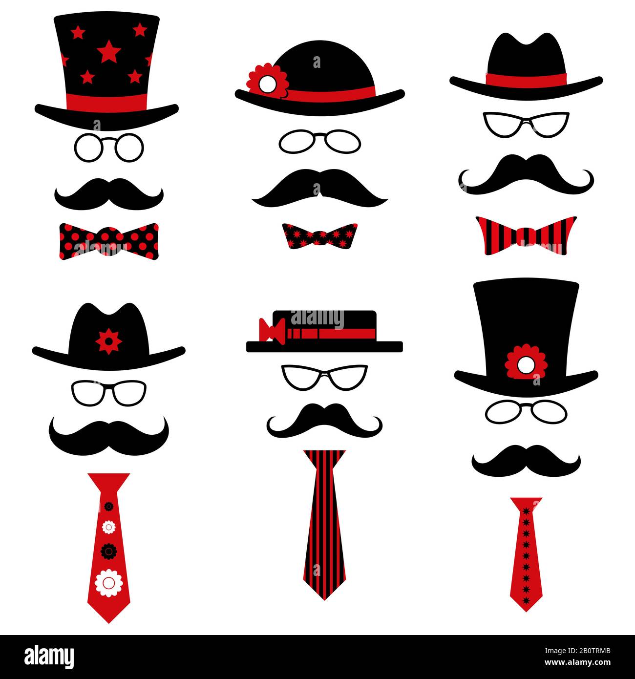 Male fashion entertaiment event glasses hat mustache. Vector set illustration Stock Vector