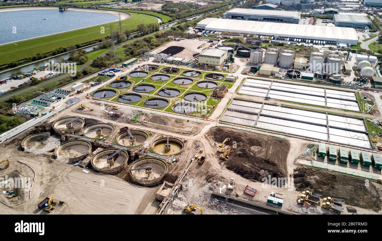 Sewage Farm Aerial view of a waste water treatment processing plant