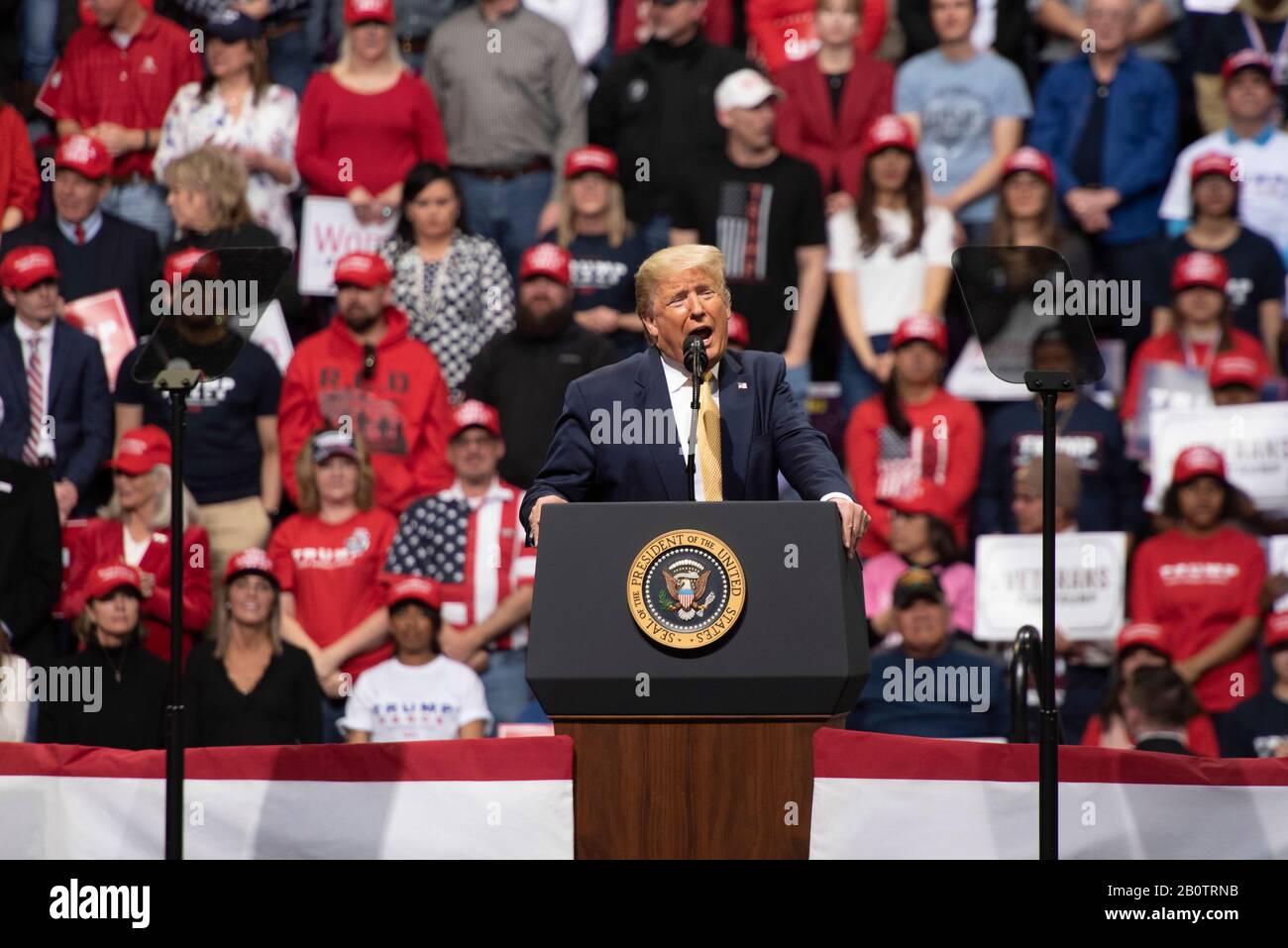 Colorado Springs, United States. 20th Feb, 2020. President Donald Trump arrives at Trump Keep America Great rally at The Broadmoor World Arena in Colorado Springs, Colorado. Credit: The Photo Access/Alamy Live News Stock Photo