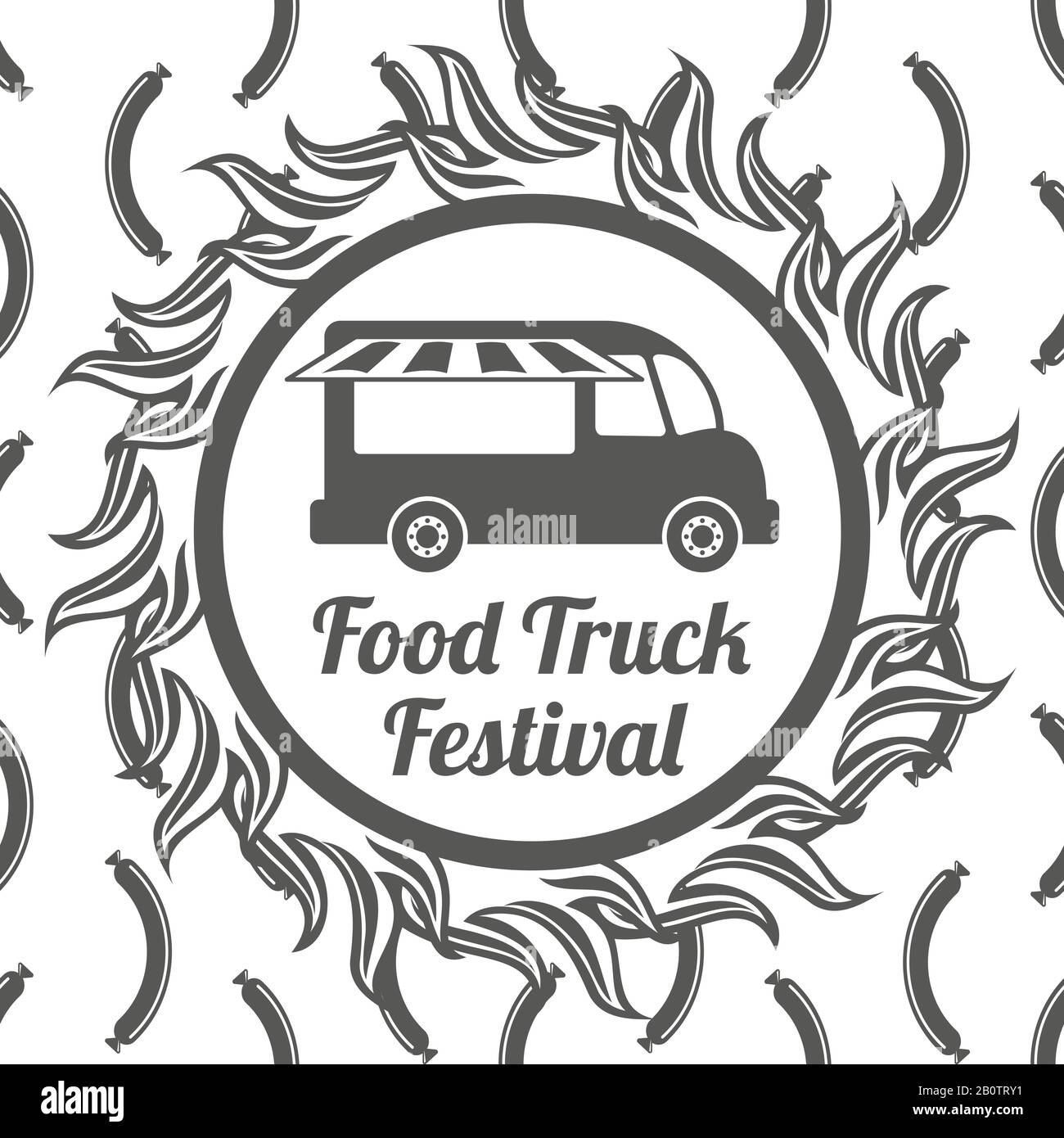 Food truck festival banner on sausage seamless pattern. Vector illustration Stock Vector