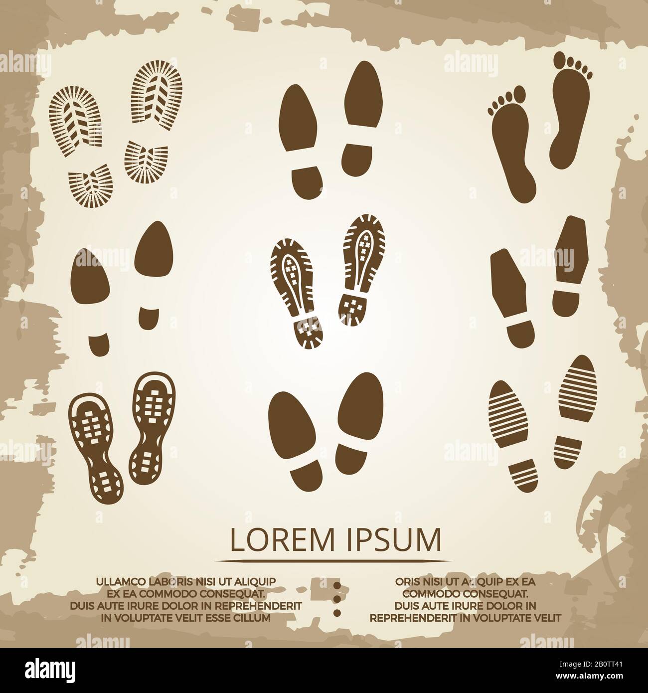 Vintage grunge footsteps poster design. Footprint step art, vector illustration Stock Vector