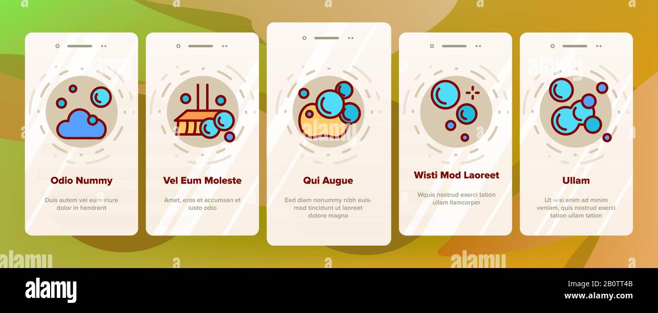 Soap Bubbles And Foam Onboarding Icons Set Vector Stock Vector Image ...