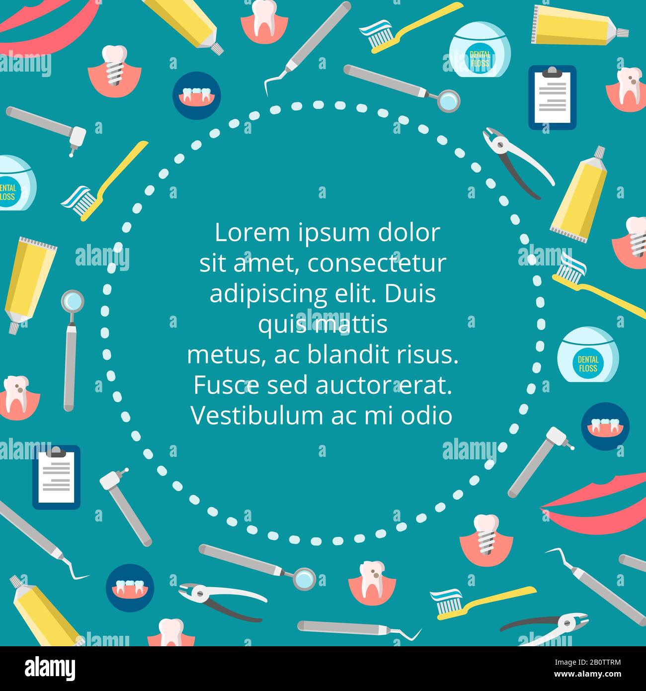 Dental service banner design - colorful stomatology poster. Dentistry health and hygiene, vector illustration Stock Vector