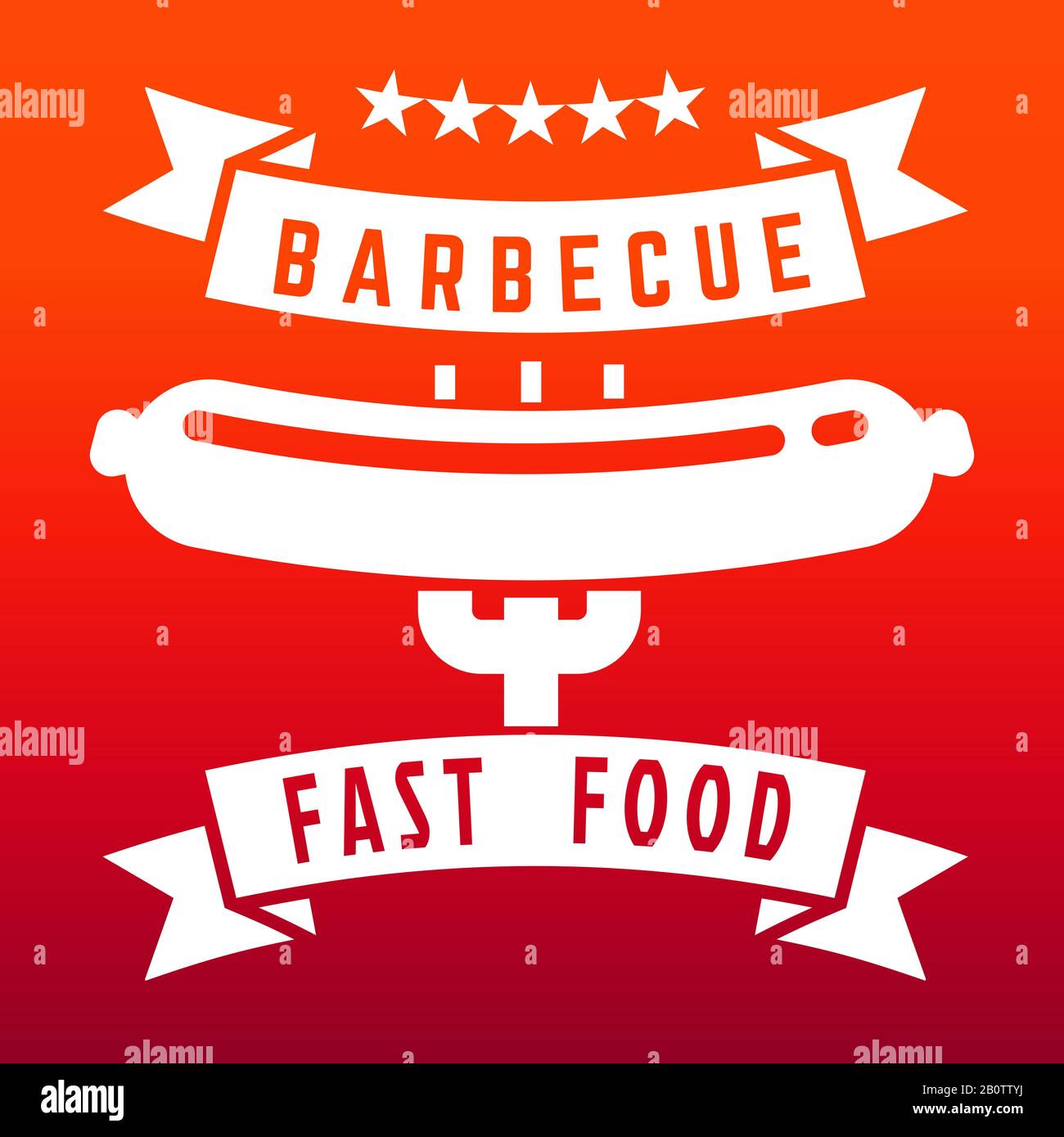 Fast food or barbecue label on flame color background - food poster design. Bbq banner card illustration vector Stock Vector