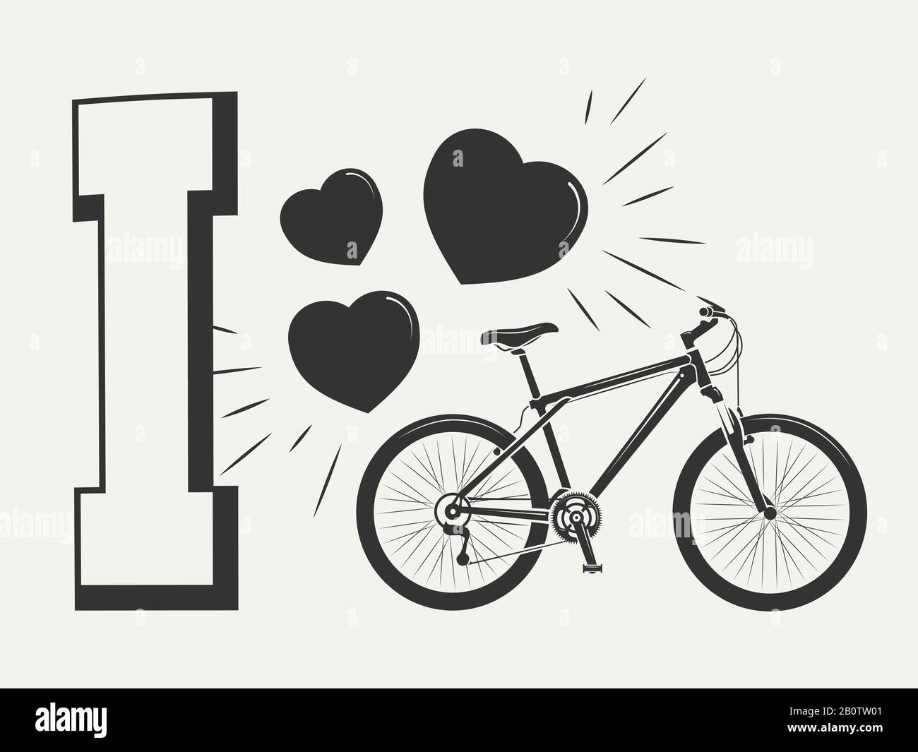 I love bicycle print design - print with bicycle and hearts. Print sport style bike, vector illustration Stock Vector