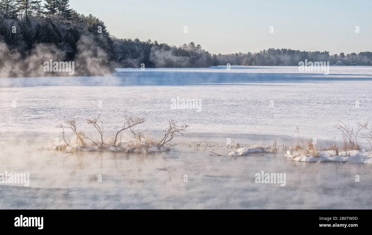 Morning mist on Annabessacook Lake, Maine. It was a very cold morning