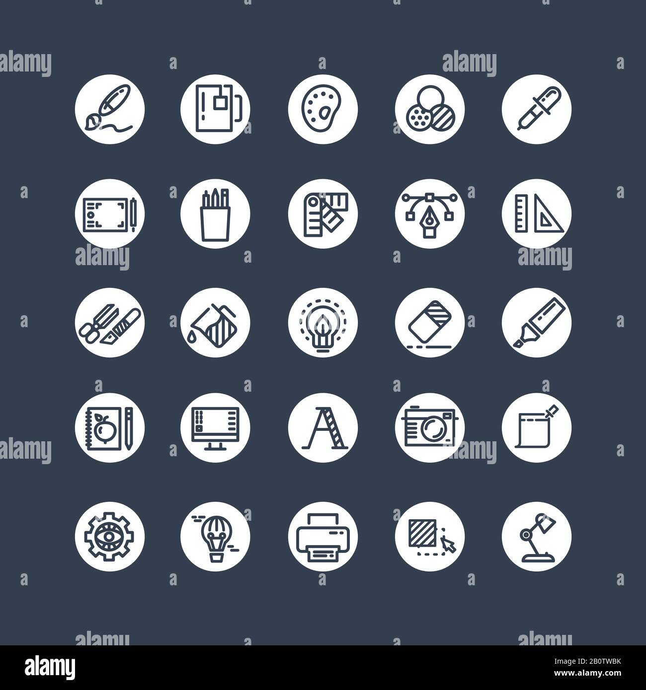 Graphic design icons - tools, office stationery, creative line icons. Vector illustration Stock Vector
