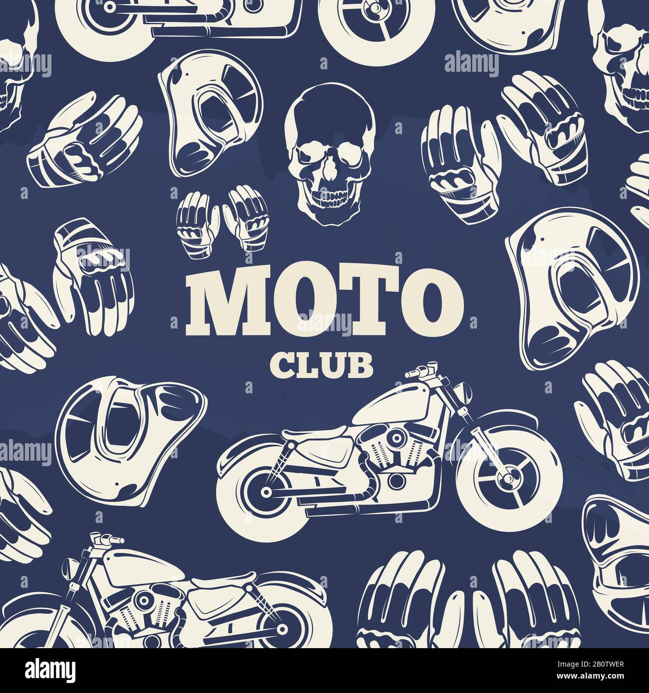 Moto club grunge vintage background. Motorcycle and helmet. Vector illustration Stock Vector