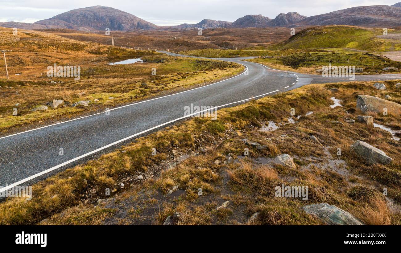 Single-lane Countryside Road Isle of Lewis Outer Hebrides Stock Photo