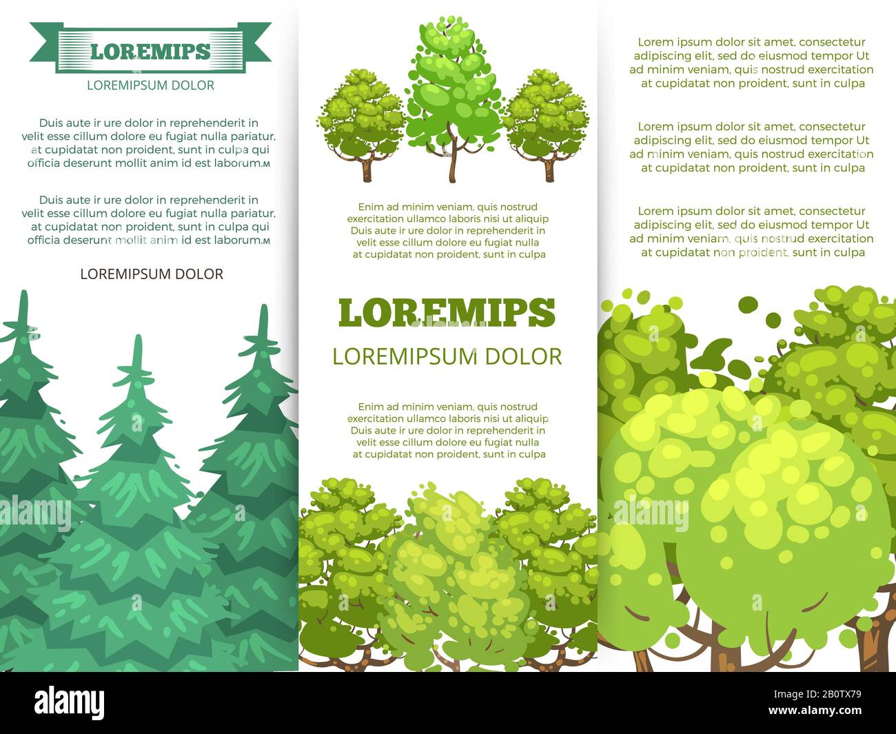 Eco banner template - forest banners with colorful trees design. Background banner card green forest illustration vector Stock Vector