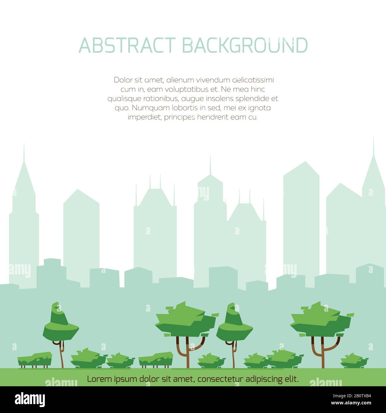 Eco city concept background - modern city silhouette and flat park design. City eco park flat illustration vector Stock Vector