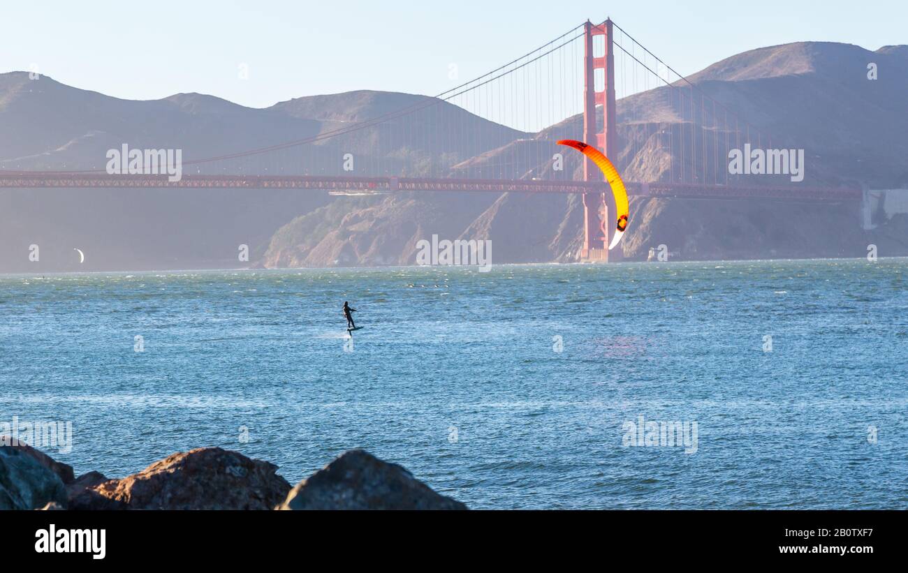 Kiteboarding in The San Francisco Bay Stock Photo Alamy