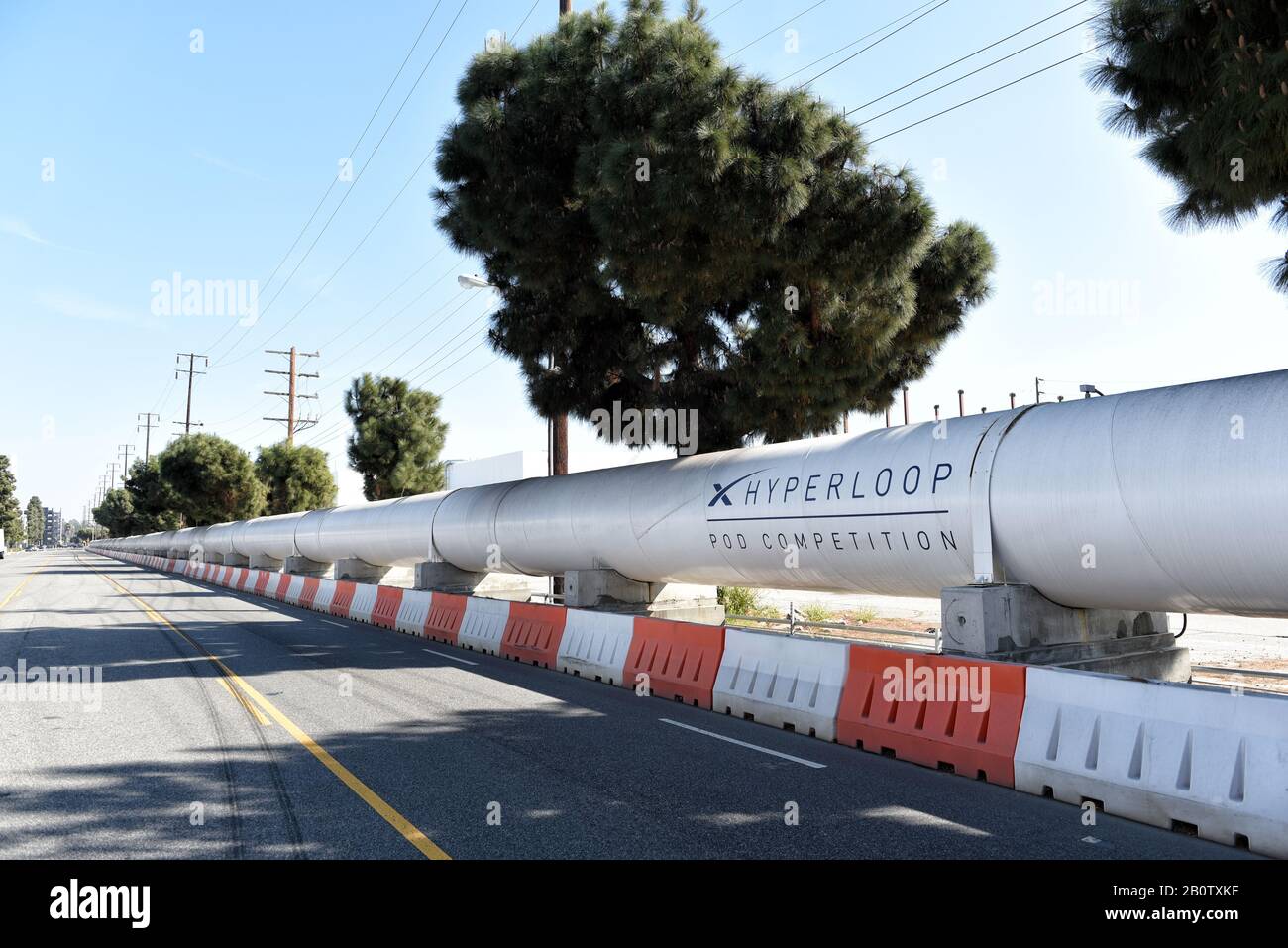 HAWTHORNE, CALIFORNIA - 17 FEB 2020: The Hyperloop Pod Competition is an annual competition sponsored by SpaceX to demonstrate technical feasibility o Stock Photo