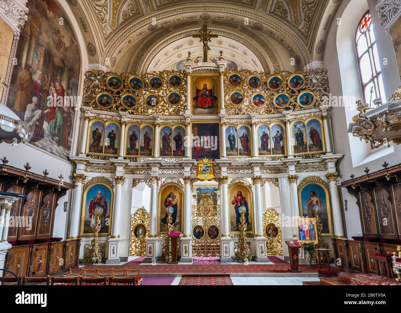 Iconostasis at Cathedral of St John the Baptist, Greek Catholic church in Presov, Slovakia Stock Photo