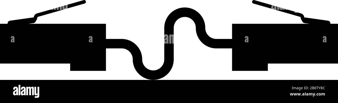 Network connector Patch cord Ethernet cable LAN wire icon black color vector illustration flat style simple image Stock Vector