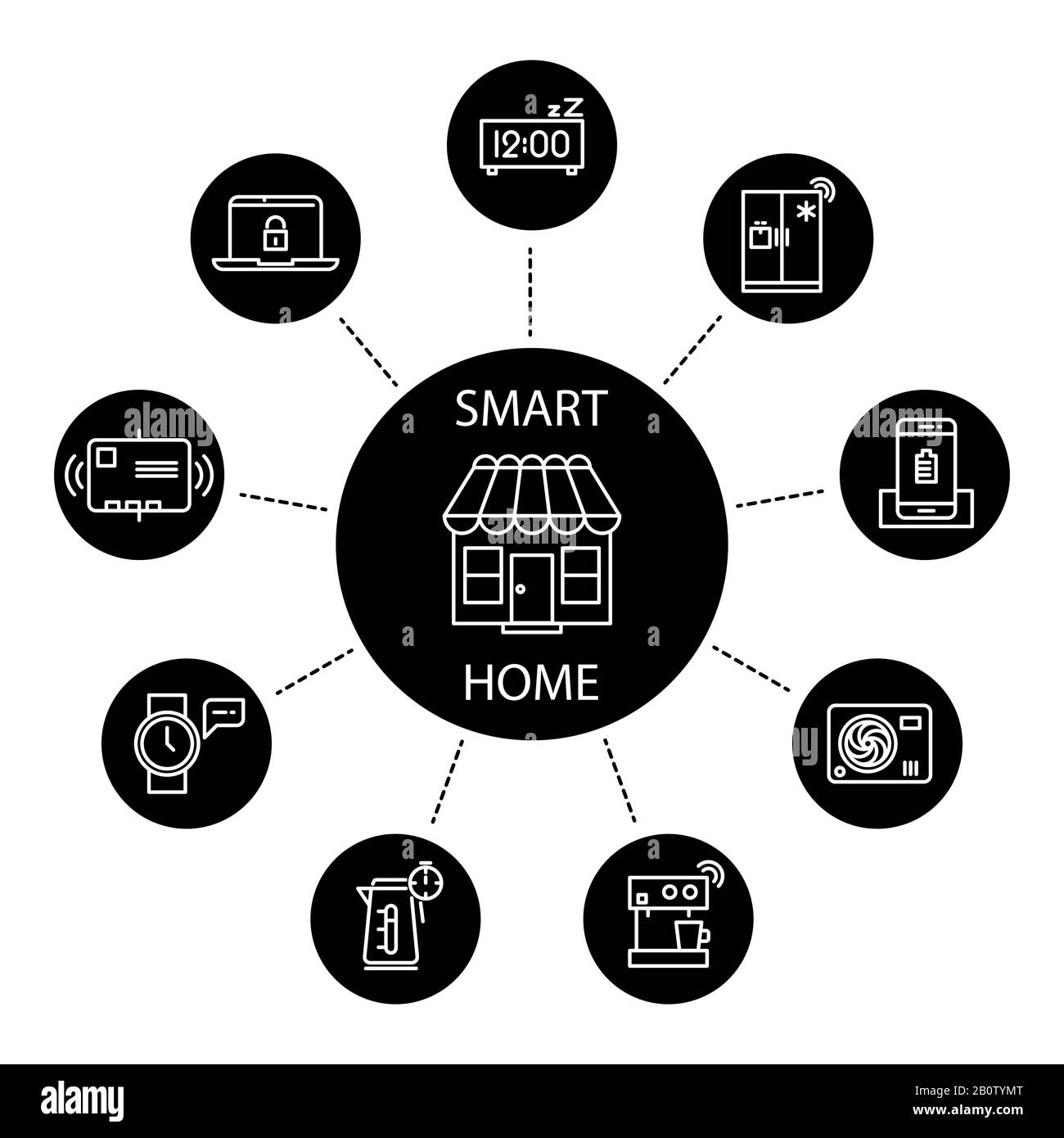 Smart home concept with thin line icons. Home technology electronic system illustration Stock Vector