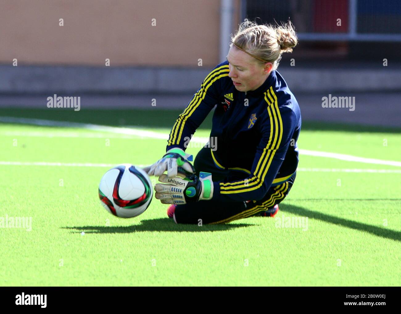 HEDVIG LINDAHL Swedish professional football goalkeeper during a training with National team in Eskilstuna Stock Photo