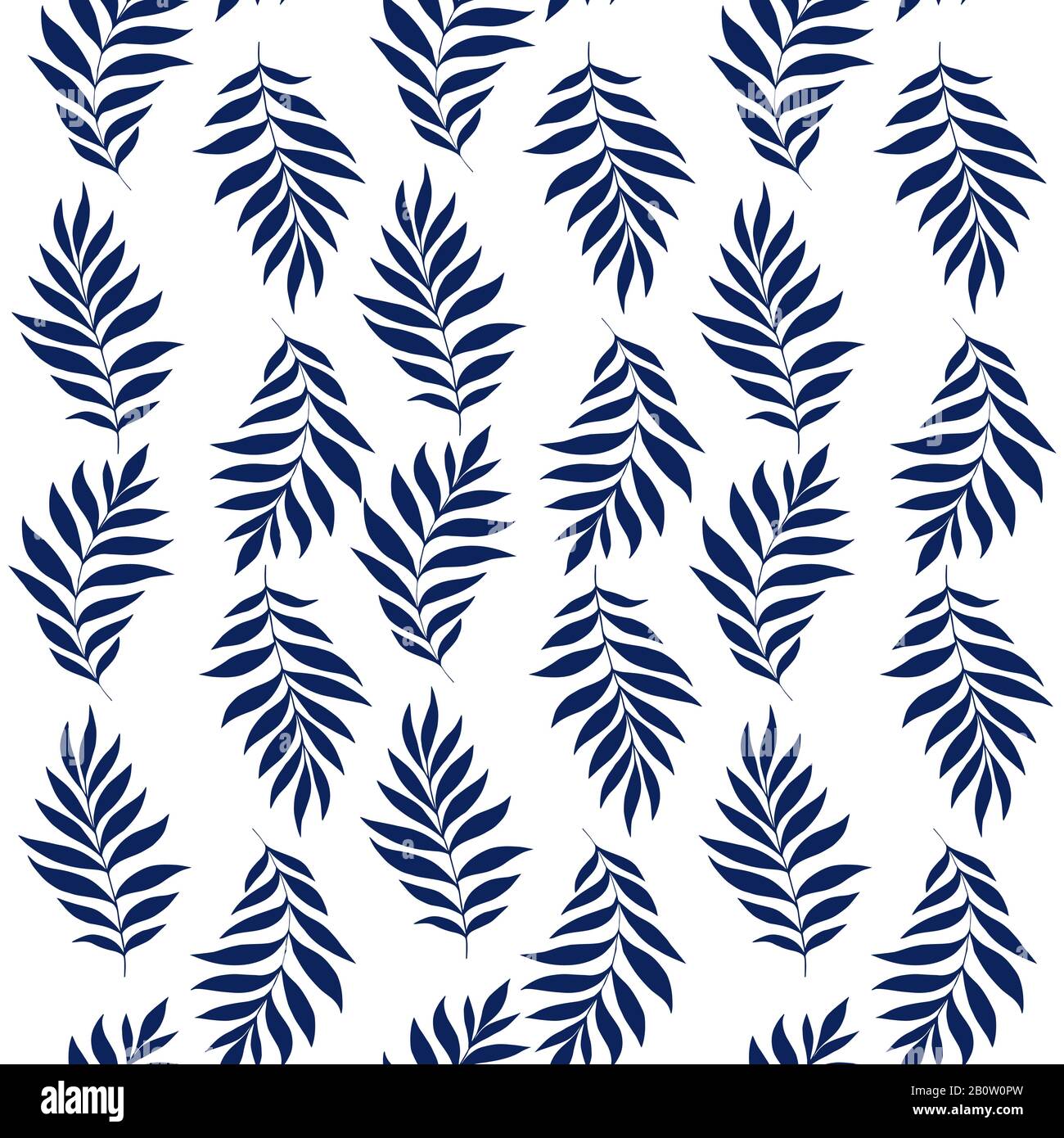 Blue tropical leaves. Vector seamless pattern on white background Stock ...