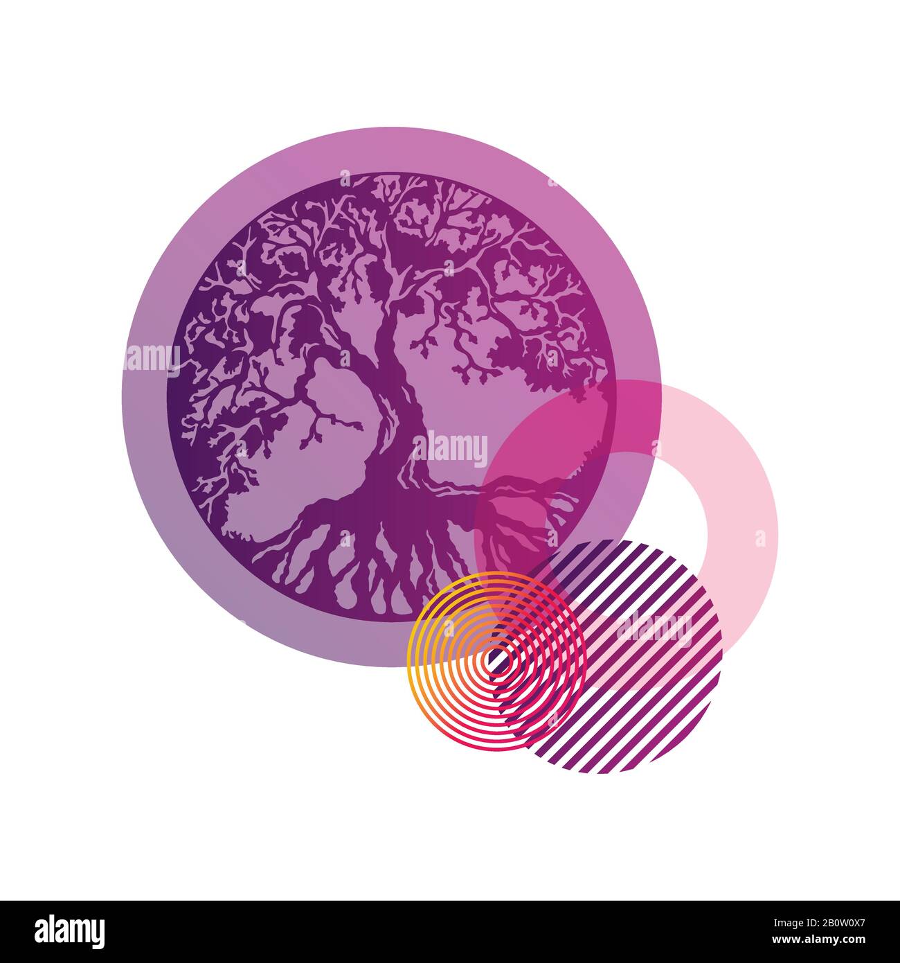 Violet gradient tree of life with geometry pattern Stock Vector