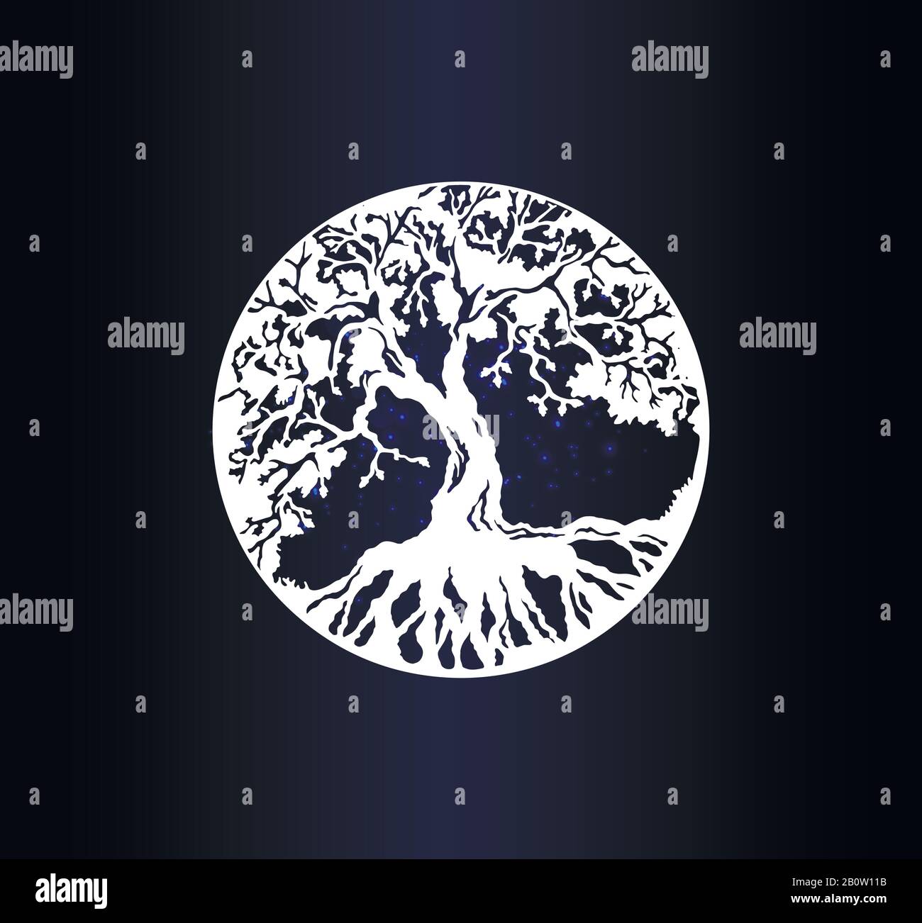 White silhouette tree of life on gradient background Stock Vector