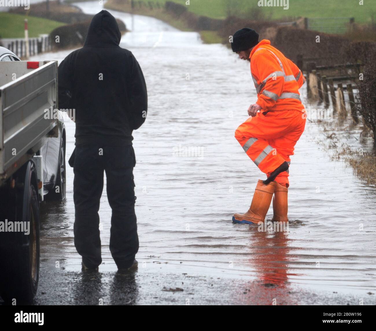 Kilbarchan, Scotland, UK. 21th February 2020.Roads closed due to flooding in Kilbarchan, Renfrewshire. Stock Photo