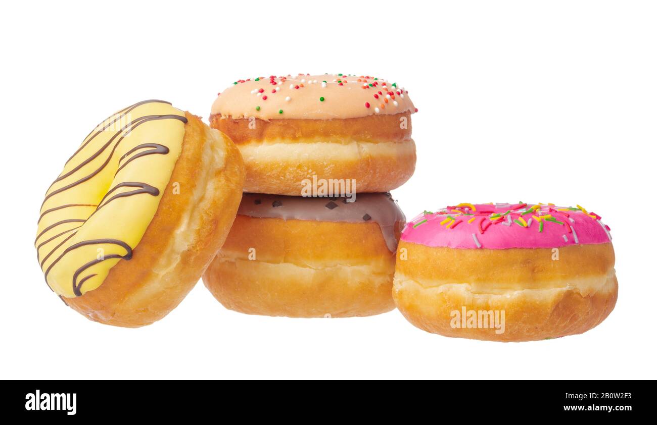 Delicious colorful donuts isolated on white background Stock Photo - Alamy