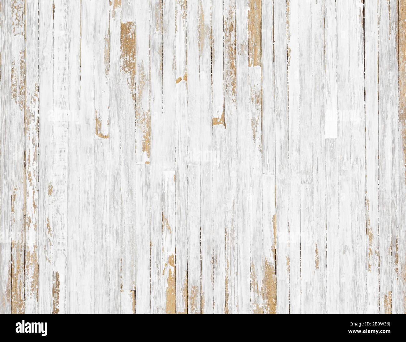 White rustic wood  texture background. top view background of light rusty wooden planks. Grunge  of weathered painted wooden plank. Stock Photo