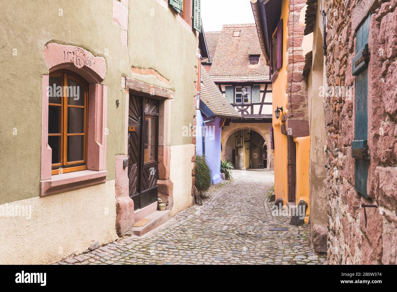 Riquewihr in Alsace, France. Enchanting medieval village, along the wine road that connects Colmar to Strasbourg. Stock Photo