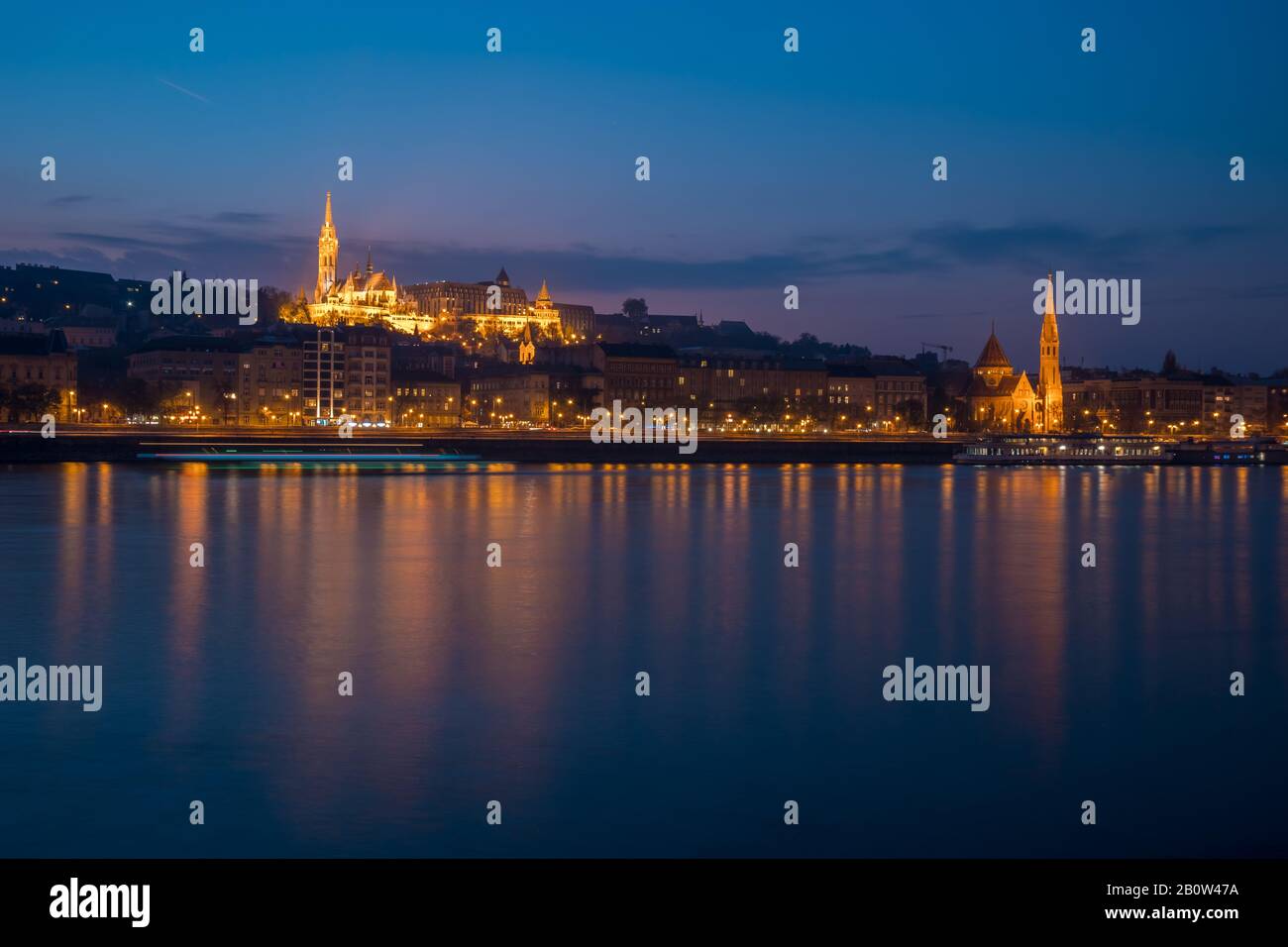 City of Budapest at night, skyline of the Buda side, Hungary Stock ...