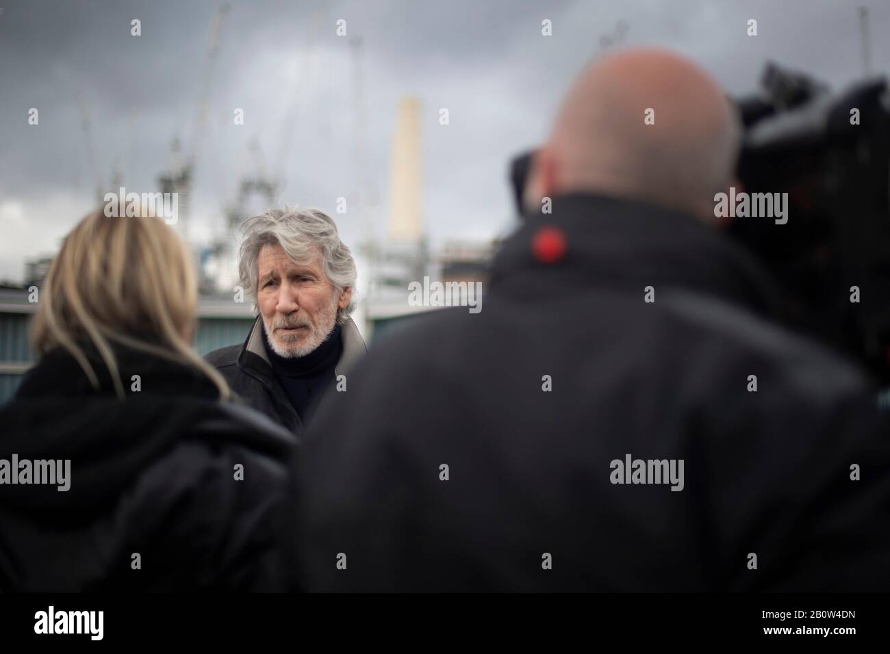 Roger Waters, co-founder and bassist in rock band Pink Floyd, talks to the media as he announces his participation in a 'Free Assange' rally taking place on Saturday in London. Stock Photo