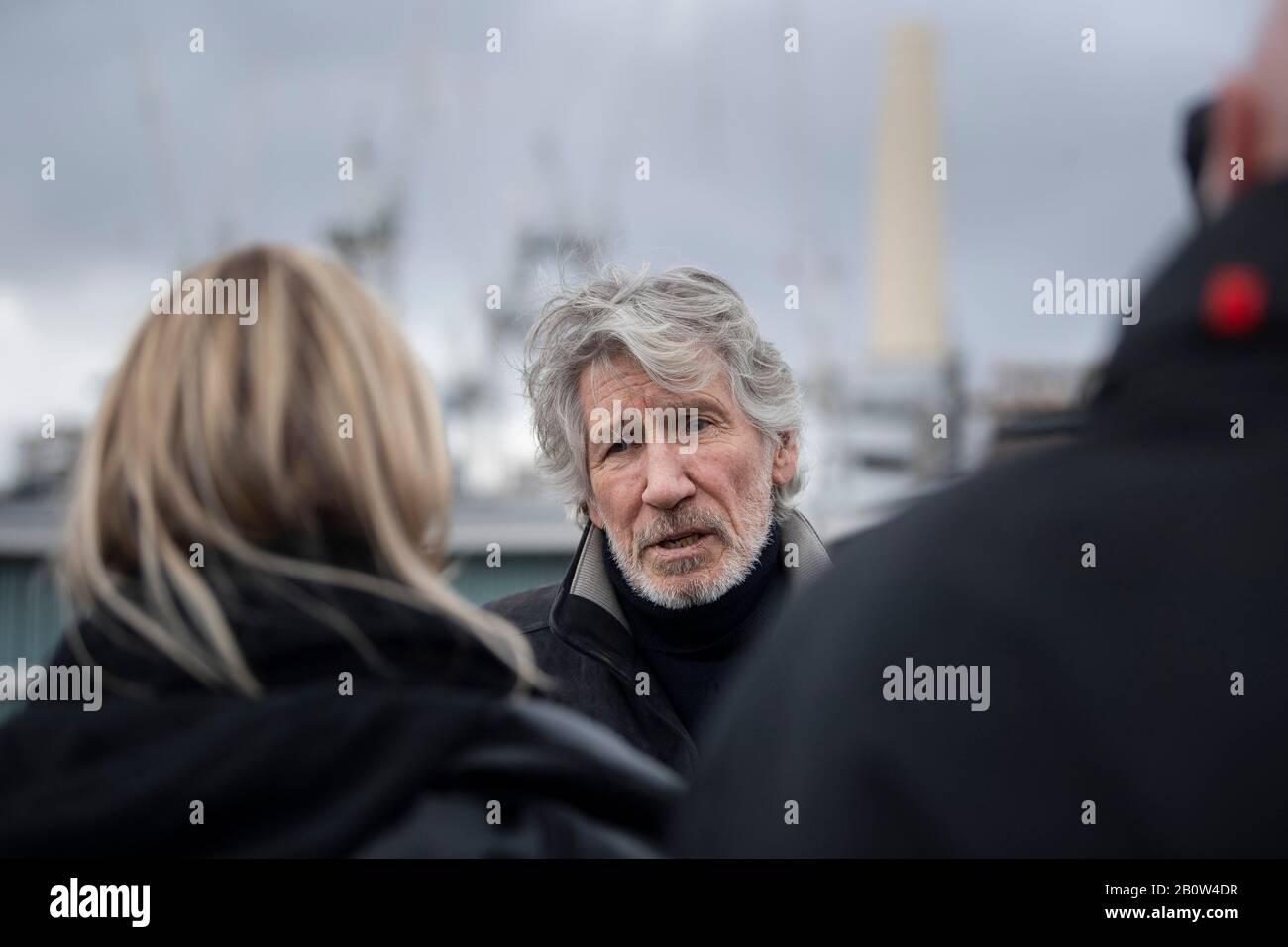 Roger Waters, co-founder and bassist in rock band Pink Floyd, talks to the media as he announces his participation in a 'Free Assange' rally taking place on Saturday in London. Stock Photo