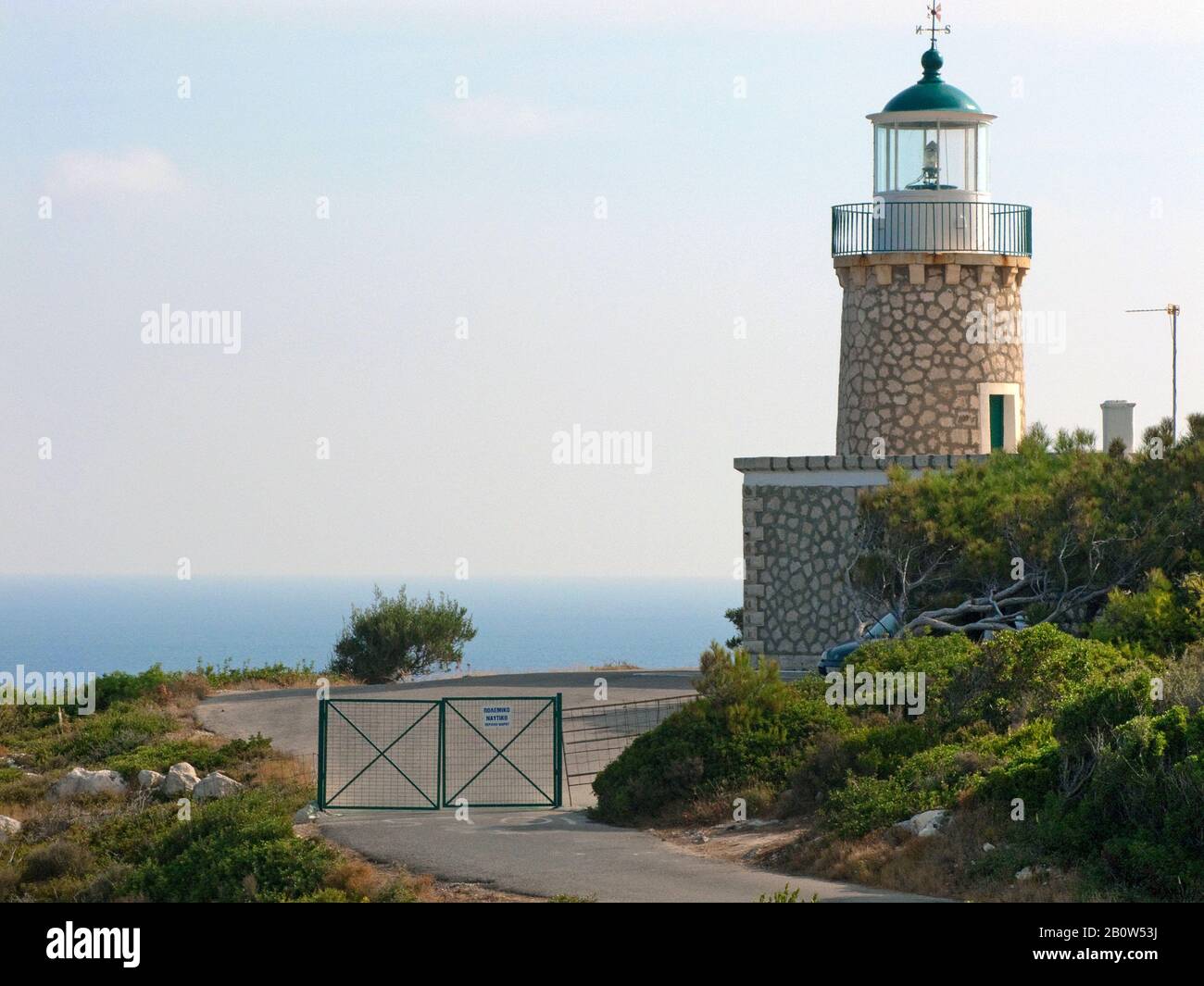 Lighthouse at Cape Skinari, Zakynthos island, Greece Stock Photo