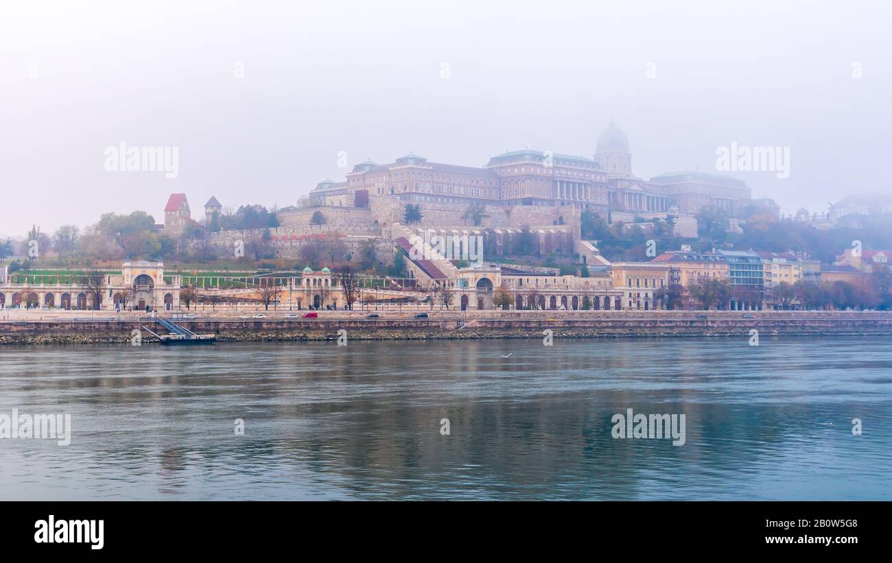 View from danube river of Buda Castle Royal Palace on Hill Stock Photo ...