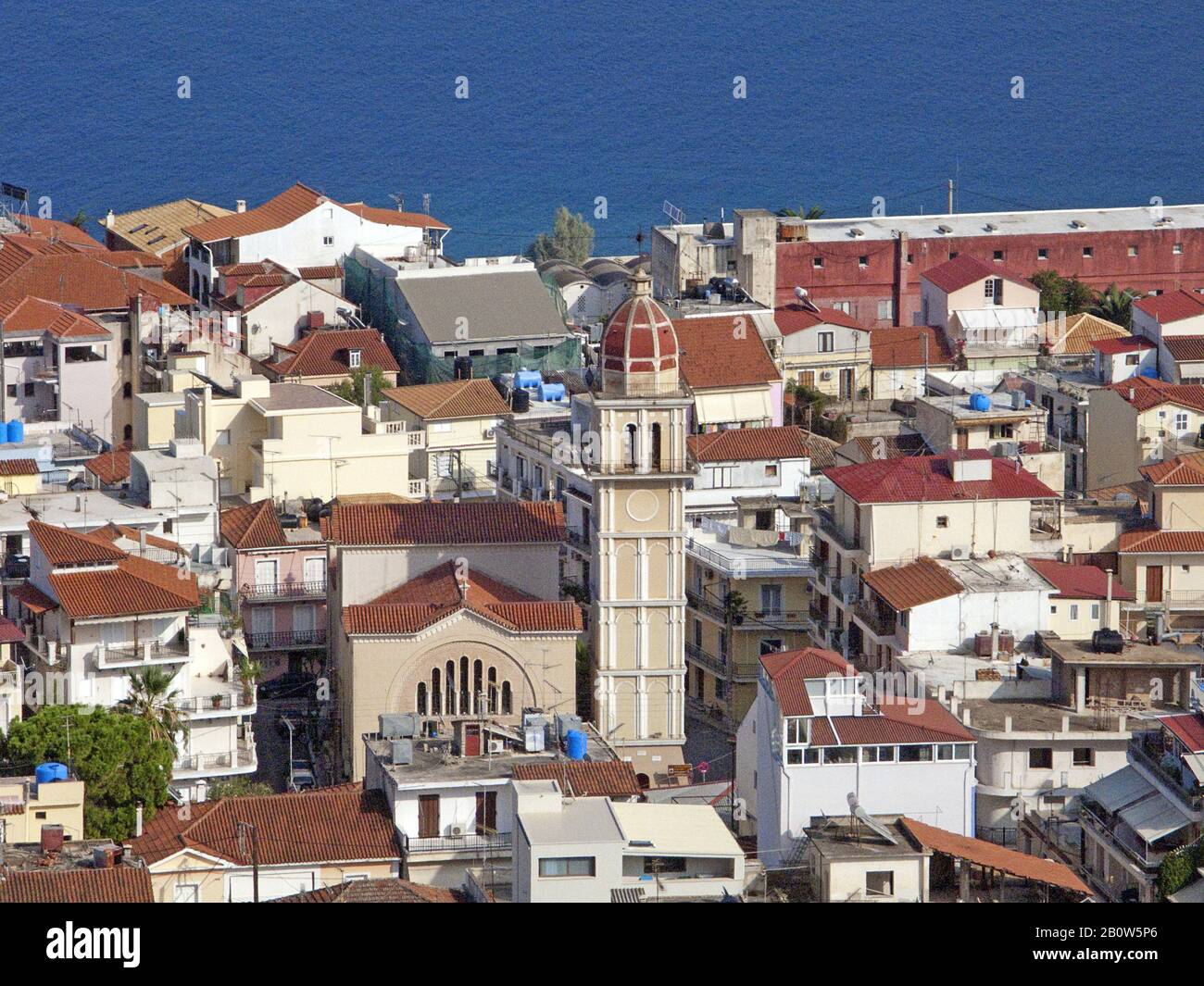 View on the town Zakynthos with church St. Nicolas, Zakynthos-town, Zakynthos island, Greece Stock Photo