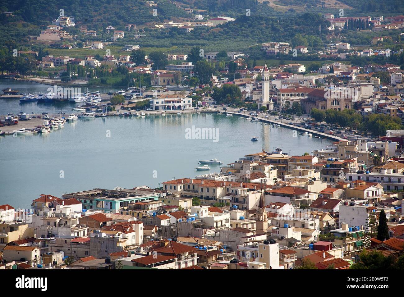View on town Zakynthos with harbour and pier, Zakynthos island, Greece Stock Photo
