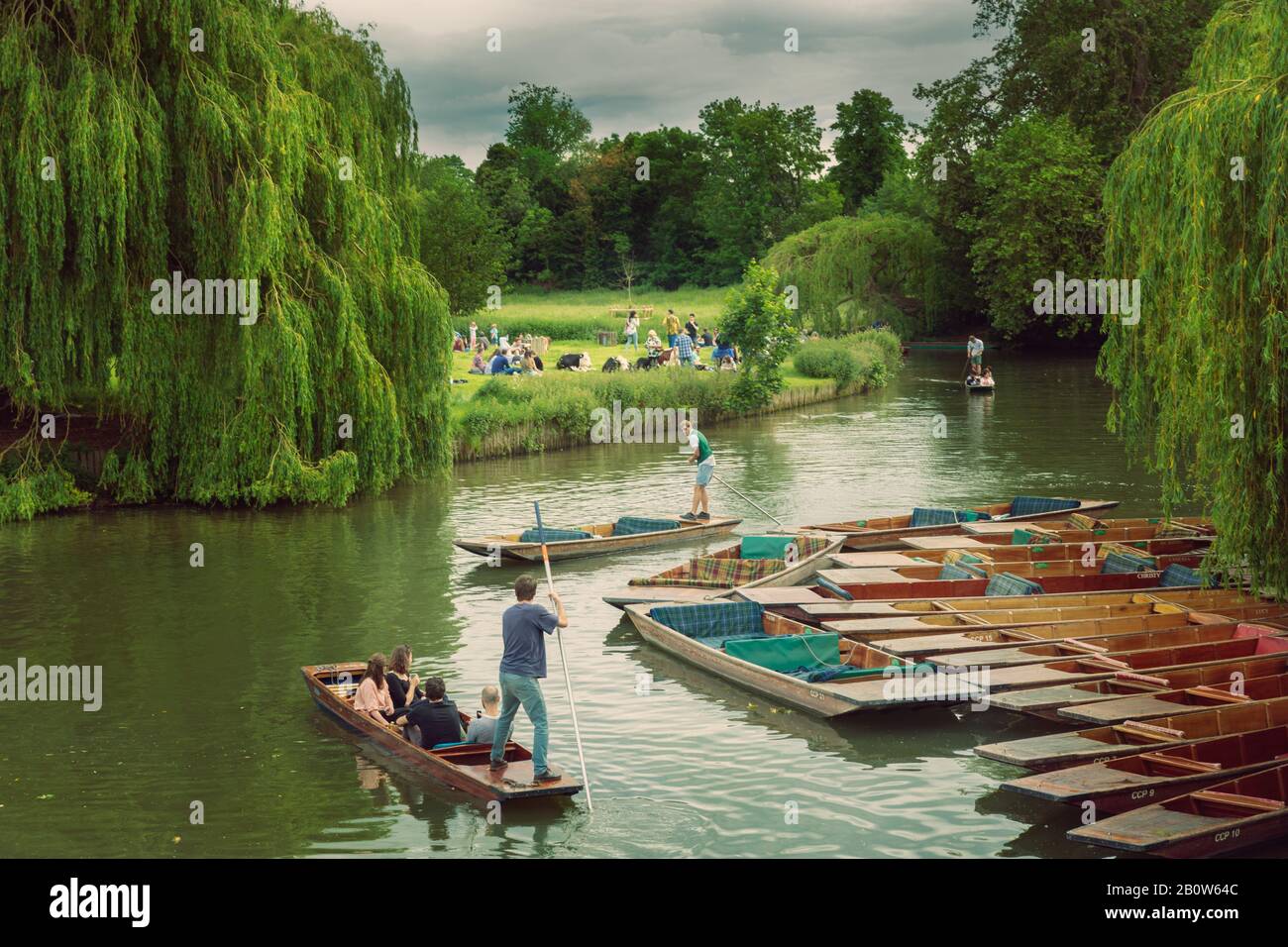 Punting and Picnicking Cambridge Stock Photo