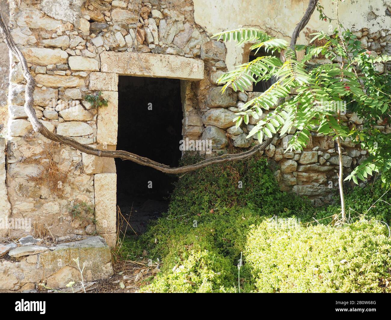 Stone doorway in the Venetian Castle of Kato Chora of Milopotamos, Kythira, Greece Stock Photo