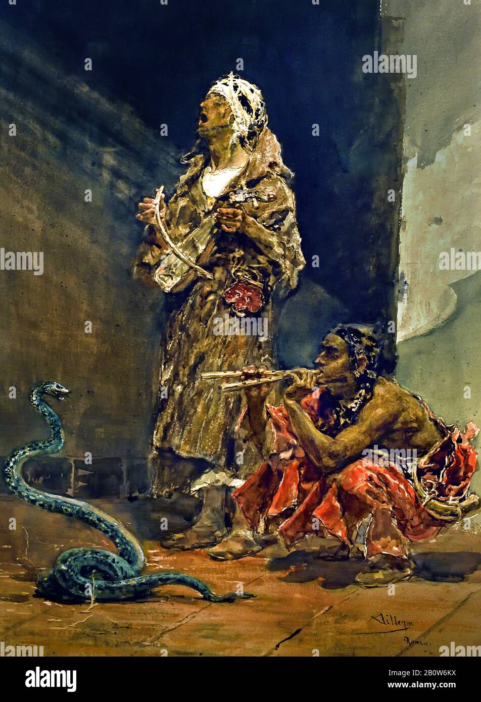 The Snake Charmer 1878 by Jose Villegas Spain, Spanish. Stock Photo