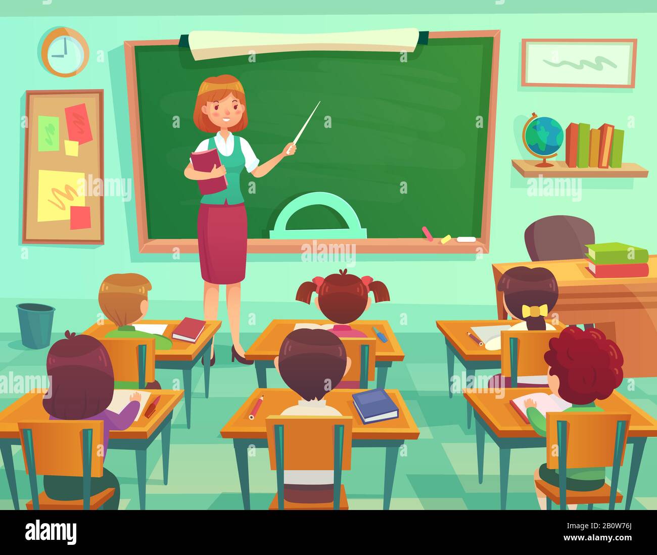 Classroom with kids. Teacher or professor teaches students in