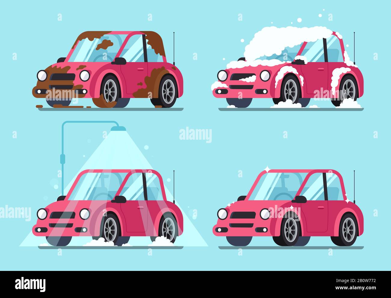 Washing dirty car. Steps of cleaning cars from muddy and dirt covered