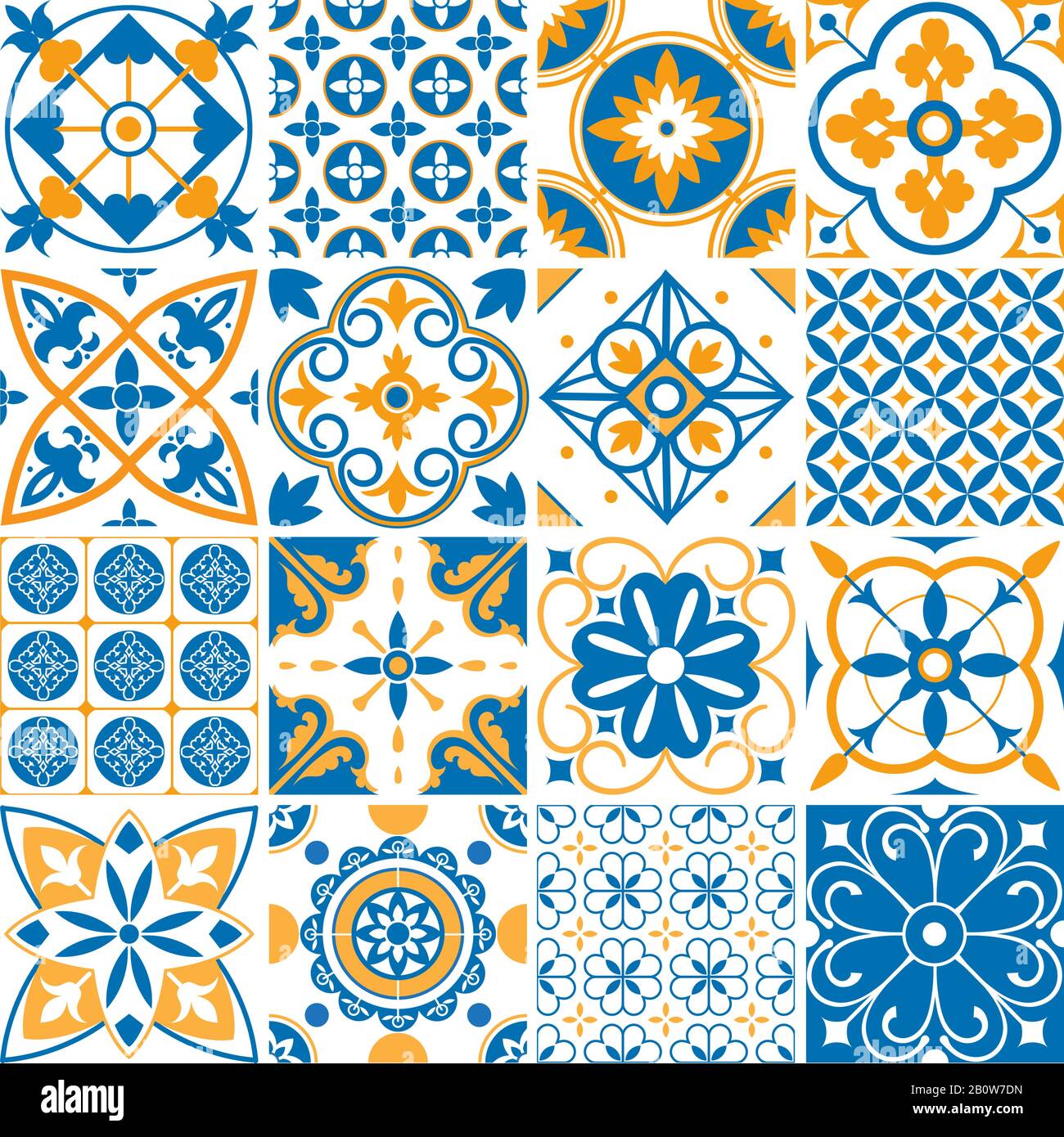 Mediterranean pattern. Decorative lisboa seamless patterns. Ornamental elements for portugal decor mosaic tiles vector set Stock Vector