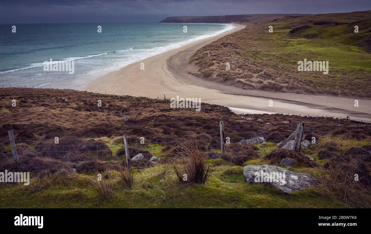 Mid December Outer Hebrides Scotland. Tolsta beach in Stornoway, beautifully bold & uncluttered. Stock Photo