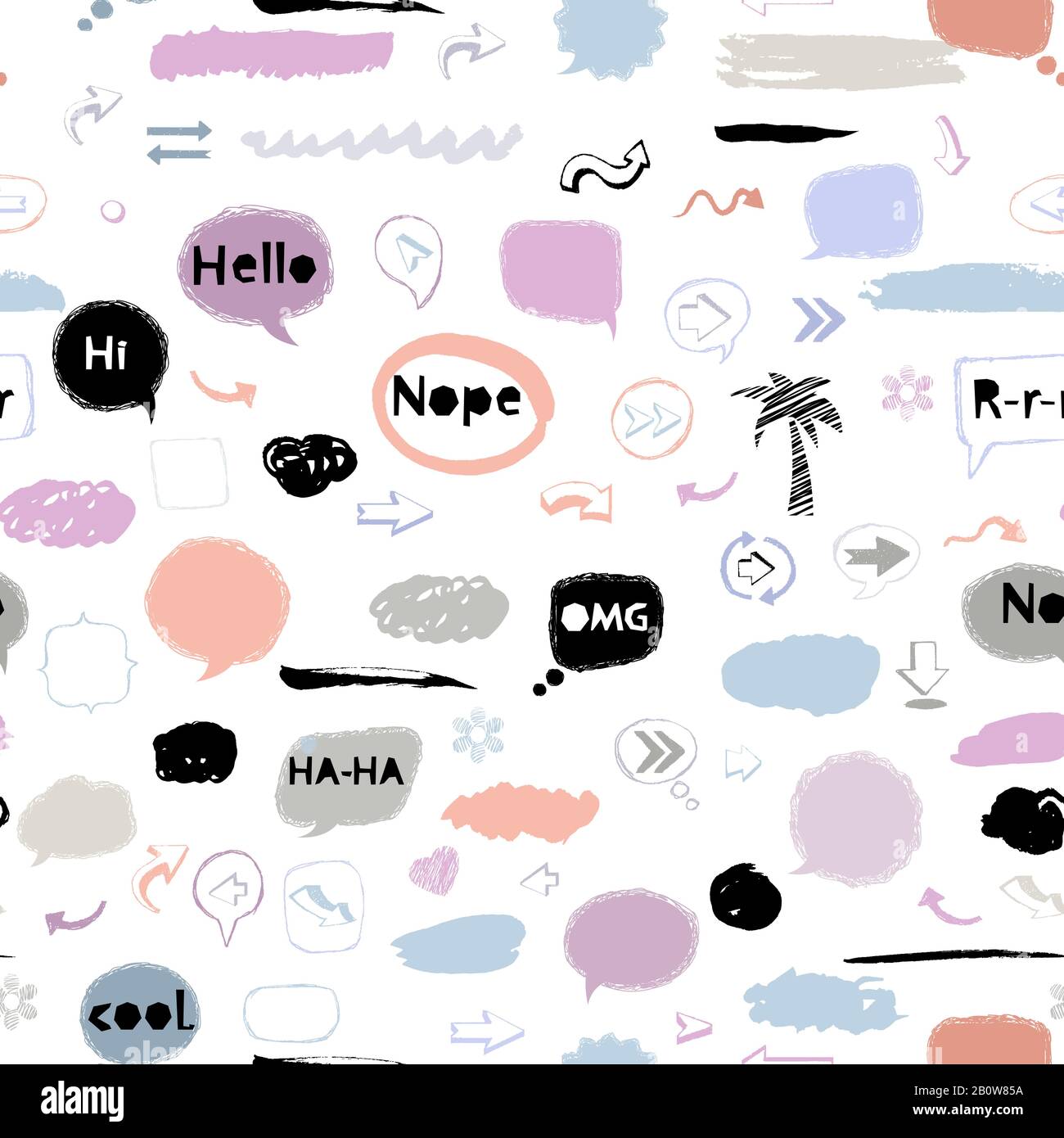 Vector seamless pattern with speech bubble,stickers,arrows Stock Vector